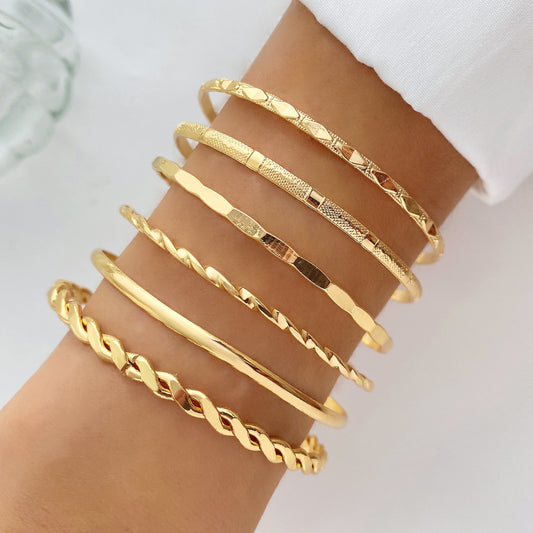 Conjunto de pulsera de cadena de Metal bohemio para mujer, brazalete abierto con cadena de eslabones gruesos de Color dorado geométrico, joyería de moda femenina